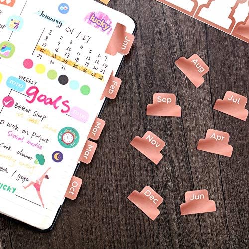 Outus 24 Pieces Monthly Adhesive Tabs for Planner - Designer Accessories Monthly Tabs Stickers Decorative for Office Planners Organizations Sturdy Notebook Planners Journal(Black)