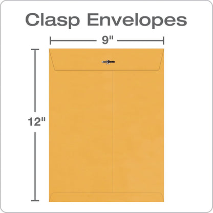 Quality Park 9 x 12 Clasp Envelopes with Deeply Gummed Flaps, Great for Filing, Storing or Mailing Documents, 28 lb Brown Kraft, 100 per Box (QUA37890)
