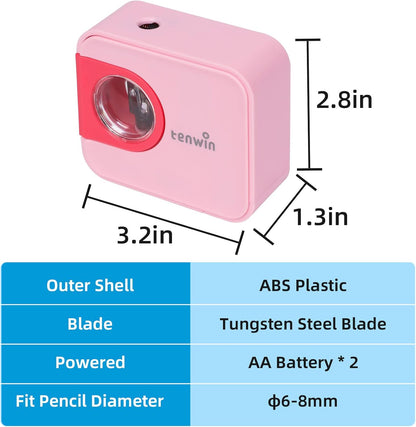 tenwin Portable Electric Pencil Sharpener, Pencil Sharpeners Battery Operated, Tungsten Steel Blade to Fast Sharpen, Kids Pocket Sharpener, Fit to 6-8mm No.2/Colored Pencils, School/Office/Home (Blue)