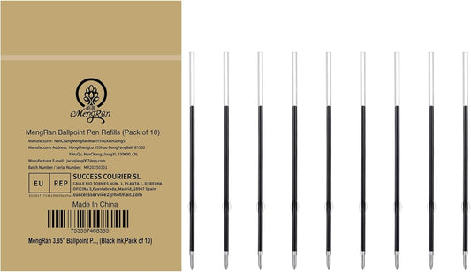 MengRan 3.85'' Ballpoint Ink Pen Refills for Click Pens, 1 mm Medium Point Tip, (Refills-Black ink-10Pcs)