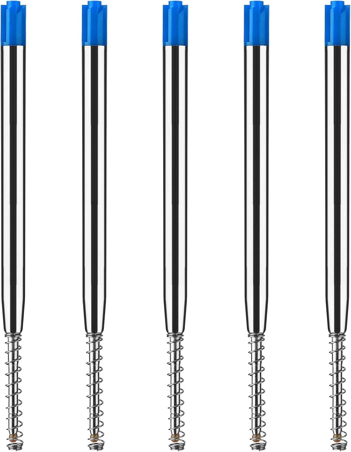 TIESOME 5pcs Replaceable Ballpoint Pen Refills with Spring Metal Ball Point Refills Smooth Writing Pen Refills, 0.7mm Retractable Ballpoint Pen Refills for School Office Supplies (Blue)