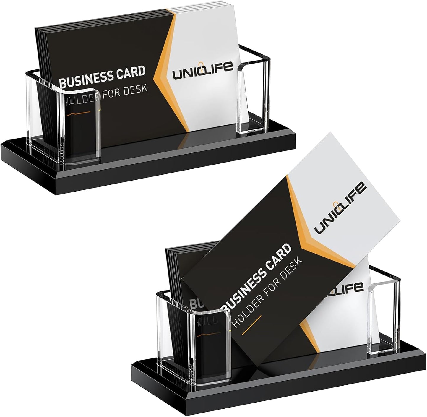 Uniclife Acrylic Business Card Holder for Desk 1 Slot Clear Horizontal Business Card Stand for Men & Women Desktop Name Card Display Stand Card Organizer for Office Home Exhibition, 60 Card Capacity