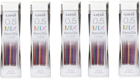 Uni NanoDia Color Mechanical Pencil Leads 0.5mm 7 Color MIX, 5 Pack/total 100 Leads Value Set