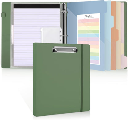 SKYDUE 3 Ring Binder with Clipboard,1 Inch Binder, 13.2" × 10.2" PU Clipboard Binder with Notepad & 5 Dividers with 5 Pockets, Labels, Clipboard Folder Great for School Office(Fit Letter Sized Paper)