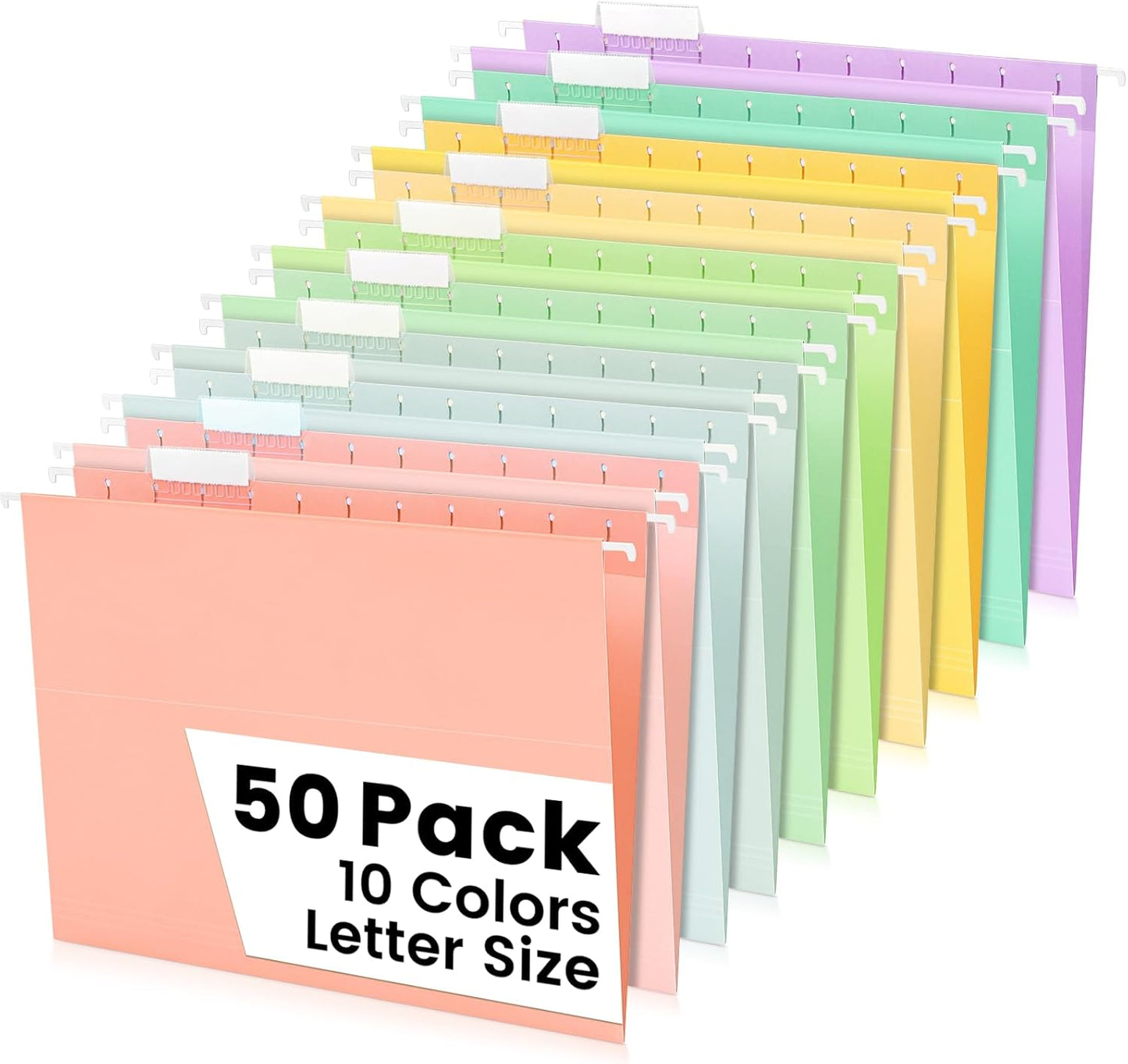 25-Pack Green Hanging File Folders, Letter Size (8.5" x 11") with 1/5-Cut Tabs,Includes 35 Transparent Label Cards & 50 Sticker Labels for Home & Office Organization