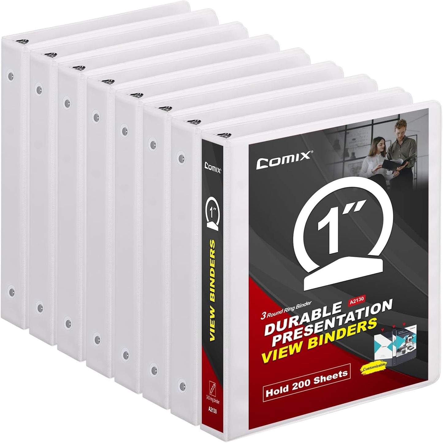 Comix Sturdy Round Ring Binder 3 inch with Clear View Cover, Holds 600 Sheets of US Letter Size Paper, 2 Pack (Black)