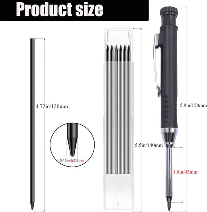 TuTuYa 36 Pencil Refill with 1 Solid Carpenter-Pencil, 2.8mm Waterproof Lead Refills Replacement, with Sharpener, Long Reach/Deep Hole/Long Nose for Architect &Carpenter Woodwork Construction Building