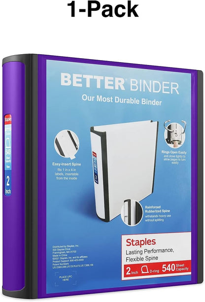 Staples Better Binder 2-Inch D-Ring View Binder, Reinforced Spine, Holds Up to 540 Sheets, Teal, for Office & School