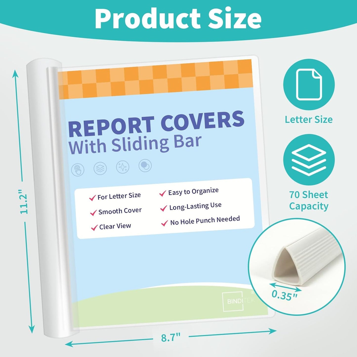 Binditek 12 Pack Clear Report Covers with Sliding Bars, 9mm Sliding Bar File Folder, 70 Sheet Capacity, Letter Size, 5.5 Mil Thick, White, for Students and Coworkers