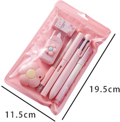 7 Pcs Cute Blue Stationery Set Kawaii School Supplies Office Supplies Including Ballpoint Pens Pencil Sharpener Highlighter Correction Tape Ruler Utility Knife (Blue)