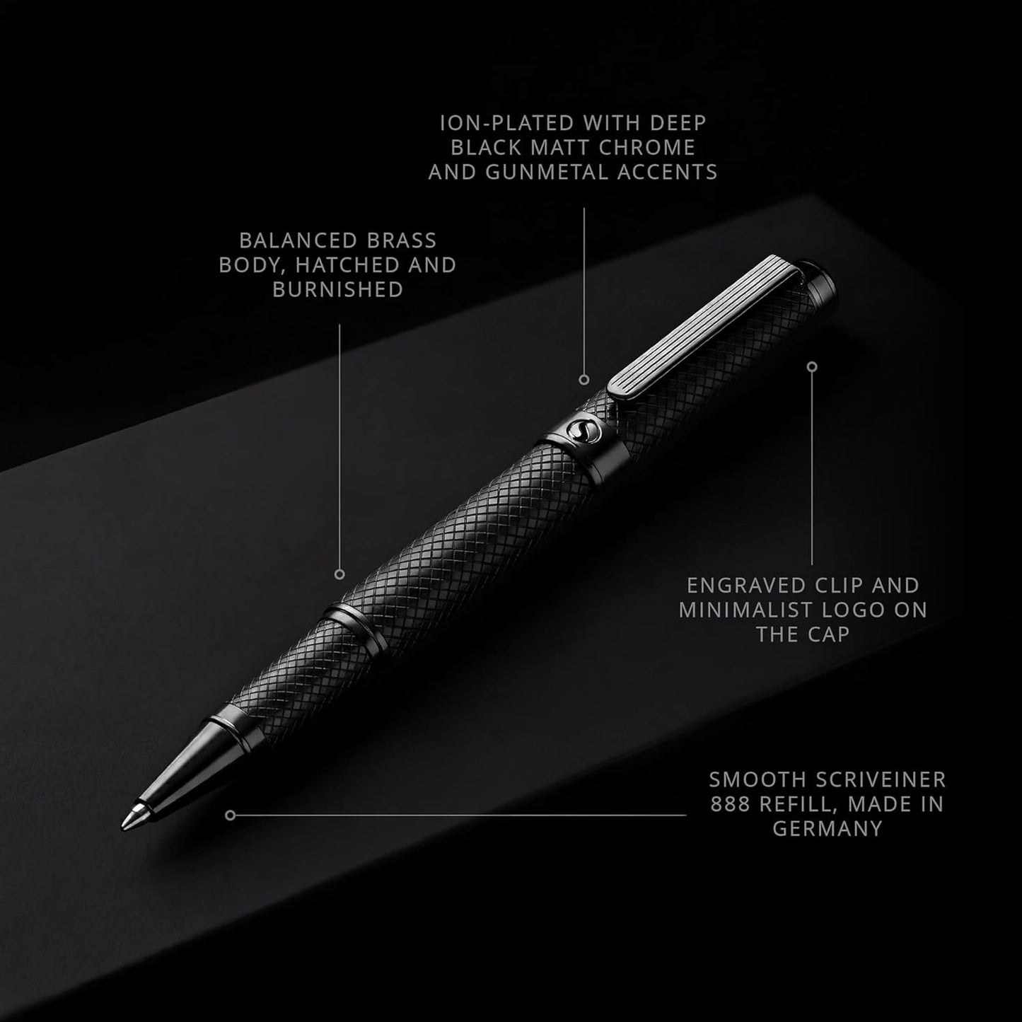 Scriveiner Midnight Blue Rollerball Pen - Stunning Blue Lacquer Luxury Pen, Chrome Finish, Schmidt Ink Refills, Men & Women, Professional, Executive Office, Nice Pen