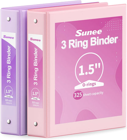 SUNEE 3 Ring Binder 3 Inch 2 Pack, Clear View Binder Three Ring PVC-Free (Fit 8.5x11 Inches) for School or Office Supplies, Pink