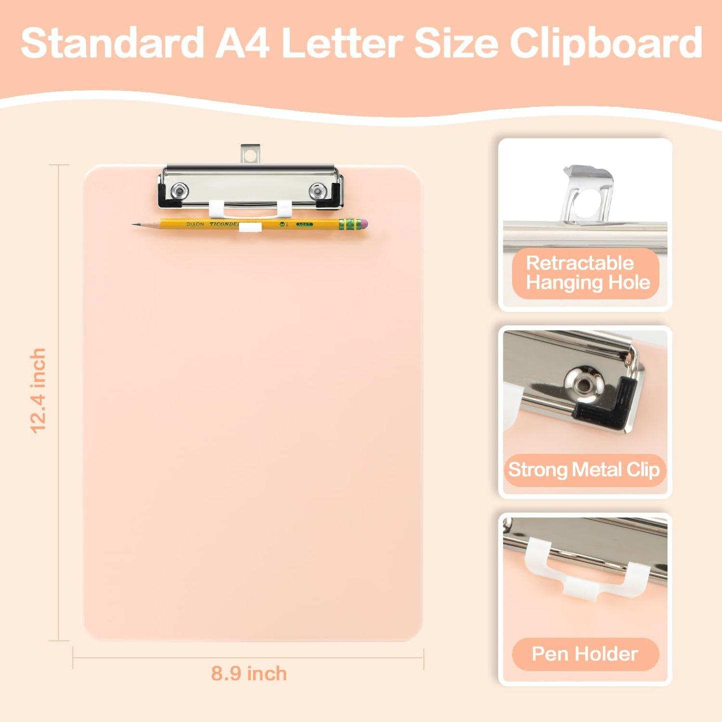 Deli Plastic Clipboard, Clipboards with Low Profile Clip, Standard A4 Letter Size Clipboard for Office, Nurses, Students, and Women, Size 12.4 ×9 Inch, Blue