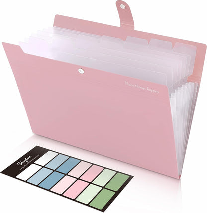 SKYDUE Expanding File Organizer with 8 Pockets, Accordion File Folders with Labels, Portable Document Paper Bill Receipt Organizer, Home College School Office Supplies, Letter Size, Blue
