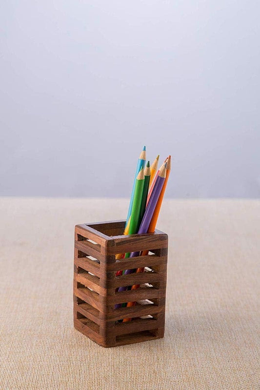 IBLAY Handmade Wooden Pen Stand Desk Pen Holder Solid Wood Desk Pen Organizer, Wooden Pencil Holder, Fountain Pen Holder, 4x3x3 Inches