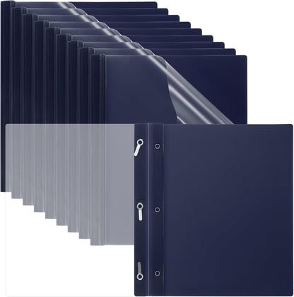 PATIKIL Plastic Report Covers with Prong, 10 Pcs 80 Sheet Capacity Clear Front Presentation Binders with 3 Metal Prong Fasteners Report Folder for Resume Documents Files Letter, Dark Blue