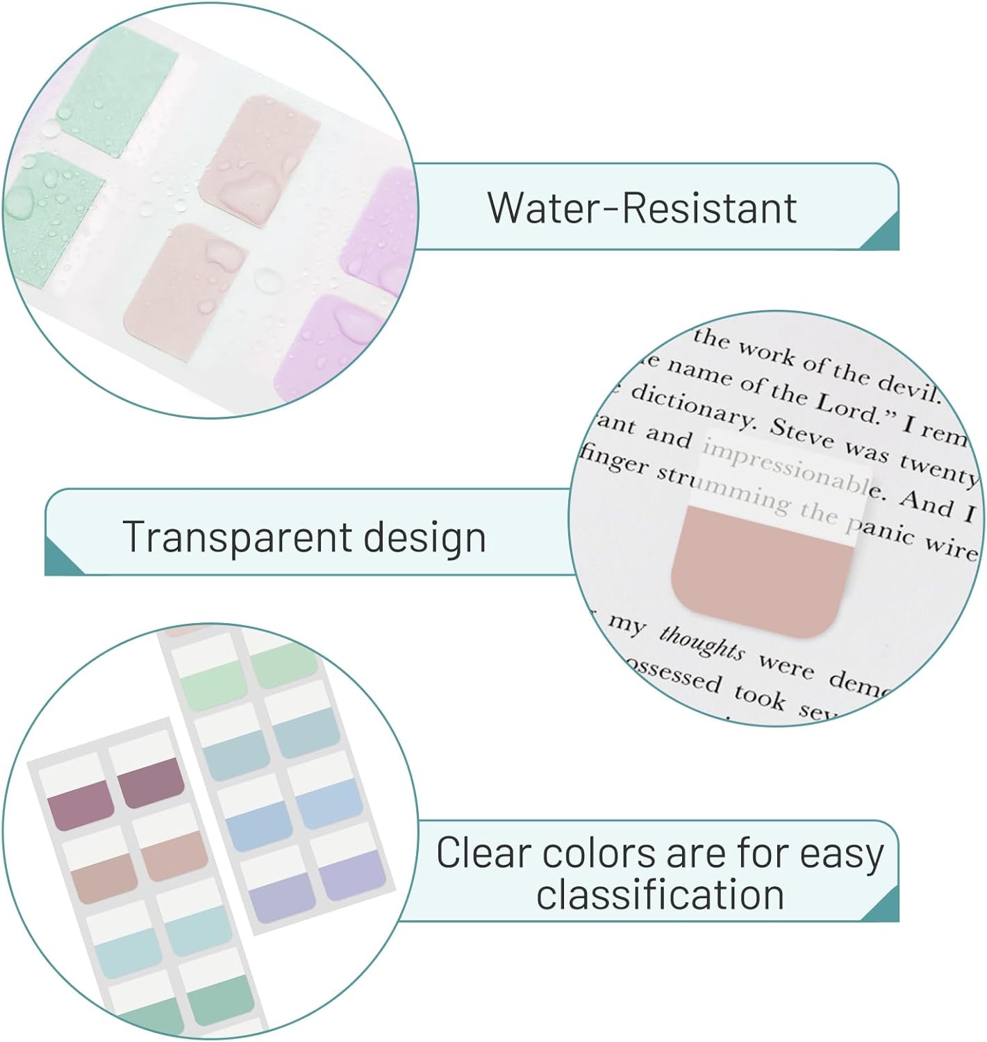 Sticky Index Tabs - 240 Repositionable Page Markers for Notebooks & Books, Transparent Writable Tabs for Office & School (1x1 Inch)