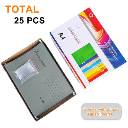 A4 Hanging File Folders, 25 Pcs Recycled Card File Folders for Filing Cabinet with Tabs and Card Inserts, Hanging Files Storage Folders for Office and School, Gray