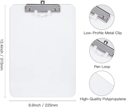 Hongri Plastic Clipboard, White 8.5x11" Clipboard, A4 Letter Size Clipboards for Nurses, Students, Office and Women, Clipboard with Pen Holder and Low Profile Clip, Size 12.5 x 9 Inch(White)