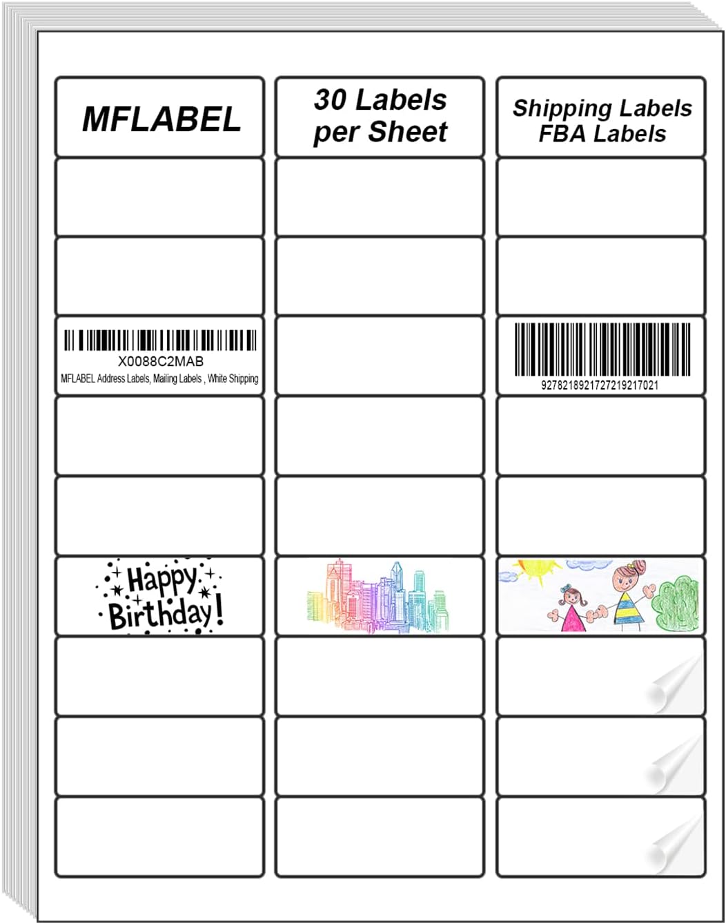MFLABEL Half Sheet Shipping Labels - 200 Self Adhesive Sticker Sheets for Laser & Inkjet Printers, Waterproof & Smudge-Free, with 12 Free Fragile Labels for Packaging, Shipping and Crafting - Colors A