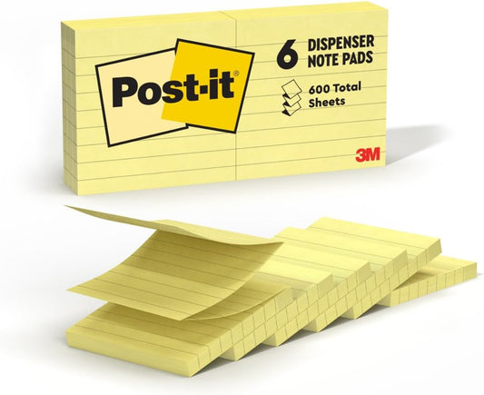 Post-it Pop-up Notes, 6 Lined Sticky Note Pads, 3 x 3 in., School Supplies, Office Products, Accordion Sticky Notes Work with Pop-Up Note Dispenser, Canary Yellow