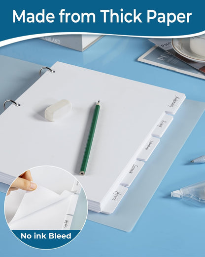 Dynta Binder Dividers for 3 Ring Binder 30 Sets, 1/5 Cut Tabs, Letter Size, White Binder Dividers Blank for School, Office and Home