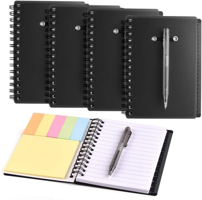 Coopay 4 Pieces Spiral Notebook Steno Pocket Notepad with Pen in Holder and Sticky Notes, Page Marker Index Tabs Flags Making Plans Writing Memos Office School Supplies (Yellow, Blue, Purple, Green)