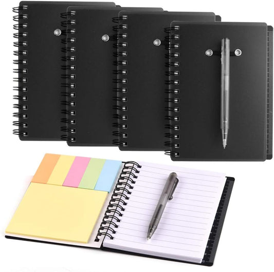 Coopay 4 Pieces Spiral Notebook Steno Pocket Notepad with Pen in Holder and Sticky Notes, Page Marker Index Tabs Flags Making Plans Writing Memos Office School Supplies (Yellow, Blue, Purple, Green)