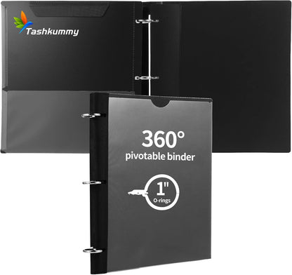 360 Degree Pivotable Binder, Upgraded 3 Ring Binder 1 inch 4 Pack, Flexible Binders 3 Ring, Foldable Three Ring Binders- Black, White, Blue, Red