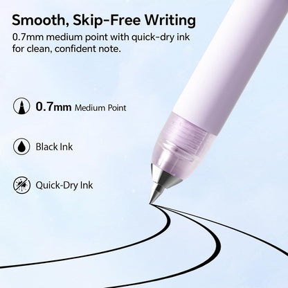 WRITECH Morph Extendable Gel Pens: 0.7mm Medium Point Black Ink Pocket-to-Full-Size Design Translucent Soft Grip Barrel Includes 2 Pens and 2 Refills Dual-Length Pocket Pen 4.6" to 6.1"
