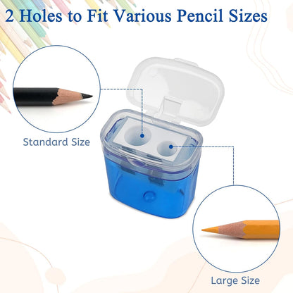 ZUFECY 6 Pack Dual Hole Pencil Sharpener with Debris Chamber, Child-Safe Manual Sharpener for School Office Home Art Supplies (Anti-Slip Design)
