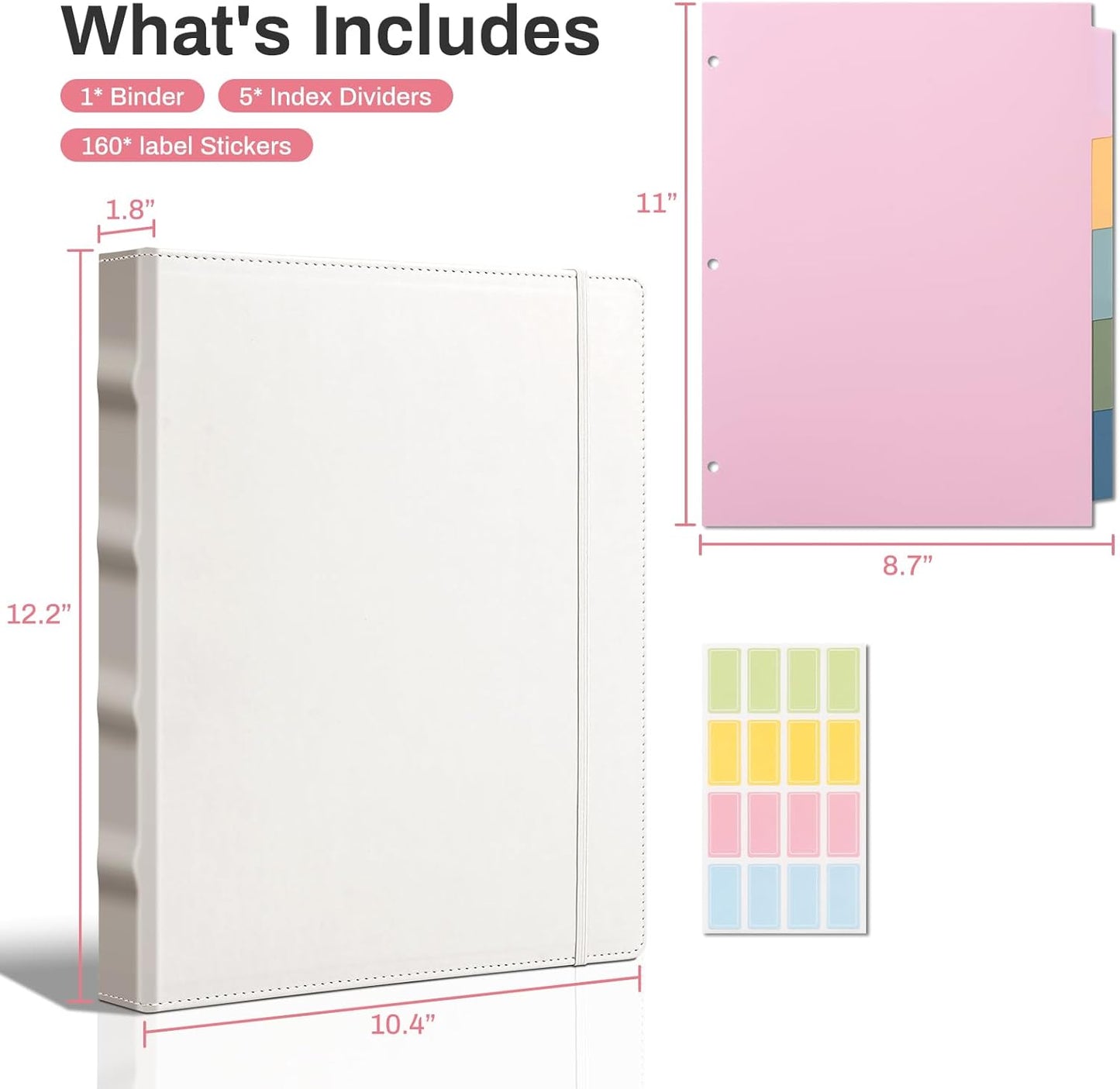 Aesthetic 3 Ring Binder 1 Inch Cute Three Round Rings Binders with Dividers Suitable for 8.5 x 11 Letter Size Paper Loose Leaf Binder with 2 Pockets for School Work