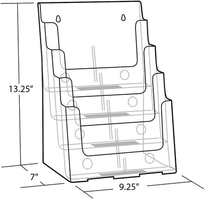 Azar Displays 252376 Four Tier, Four Pocket Letter Brochure File Holder for Flyer, Office Supplies, Paper Document or Magazines, Clear Organizer for Wall and Counter Desktop Stand, 8.5" x 11"