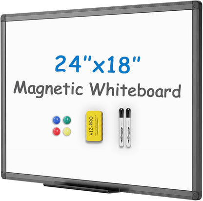 VIZ-PRO Magnetic Dry Erase White Board, 36 X 24 Inches, Black Aluminium Frame