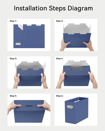 Oterri File Organizer Box, Portable Collapsible Cardboard File Folder Organizer with Handle for Letter Size Hanging Files, Document Storage Box for Home Office & Classroom (4 Packs, Black)