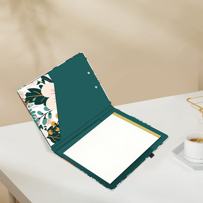 Hongri Clipboard Folio with Refillable Lined Notepad and Interior Storage Pocket for Students, Classroom, Office, Women, Man, Cute Custom Pattern, Size 12.8 x 9.2 in, Classic Flower