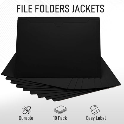 Black File Jackets, Flat-No Expansion, Letter Size, Reinforced Straight-Cut Tab, 10 Pack