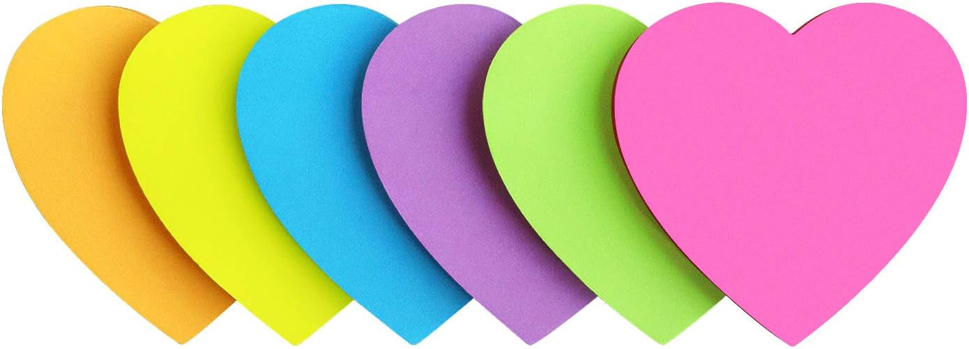 SIMONA Heart Shape Sticky Notes 8 Color Bright Colorful Sticky Pad 75 Sheets/Pad Self-Sticky Note Pads