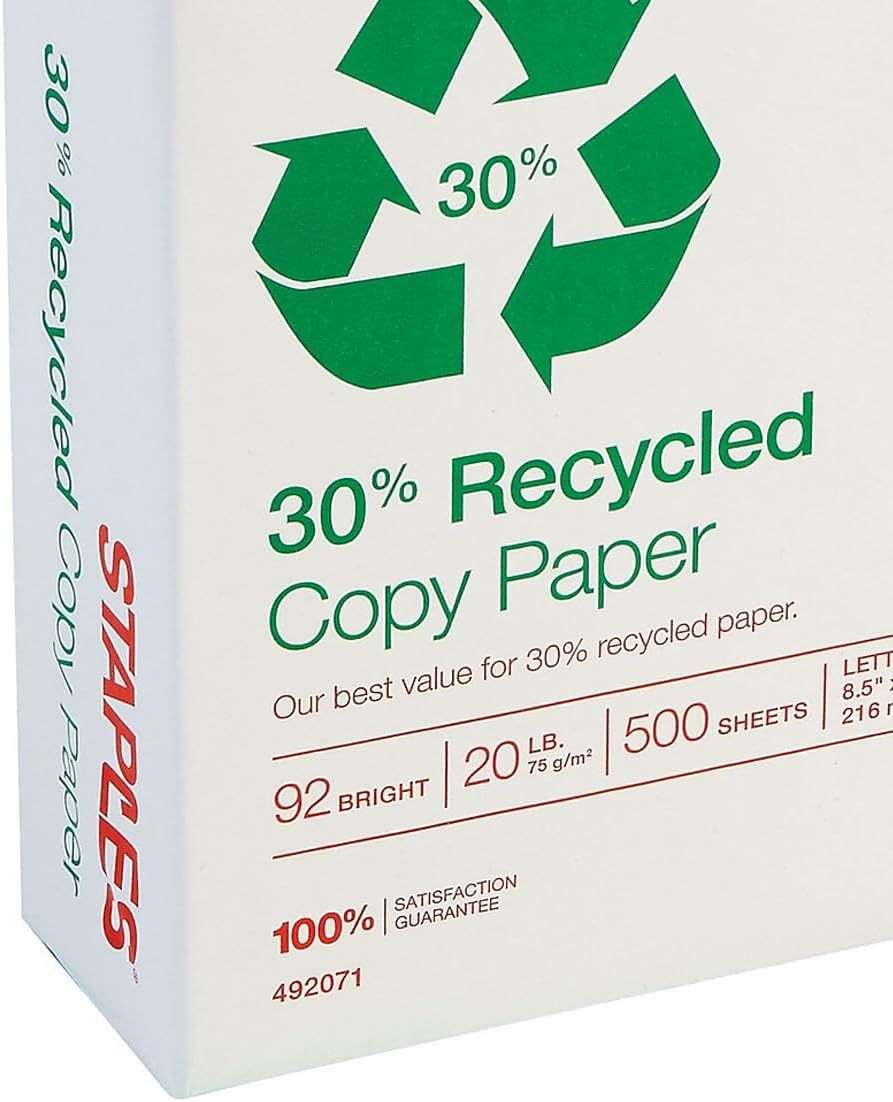 Staples 30% Recycled 11x17 Paper 20 lbs 92 Bright 500/Ream, For Office, School & Home