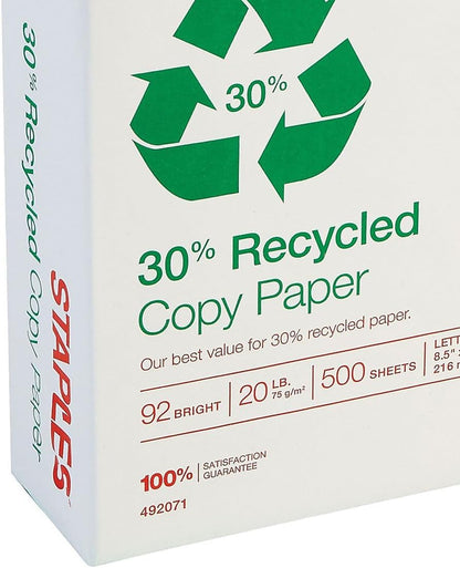 Staples 30% Recycled 11x17 Paper 20 lbs 92 Bright 500/Ream, For Office, School & Home