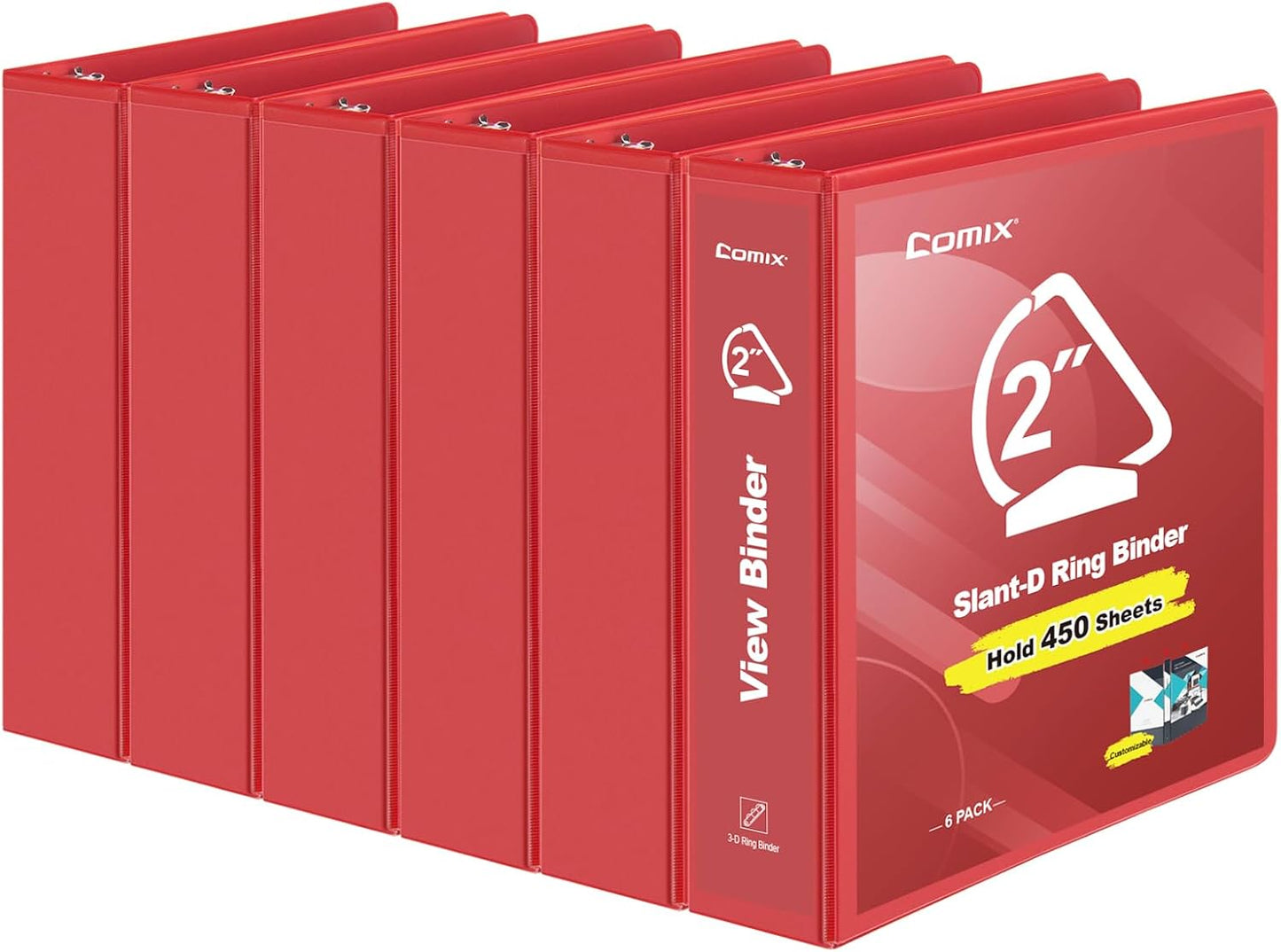 COMIX Sturdy 1 Inch Binders 3 Ring with Clear View Cover, 1" Slant-D Ring View Binder Holds 225 Sheets of US Letter Size Paper, 6 Pack (Green)