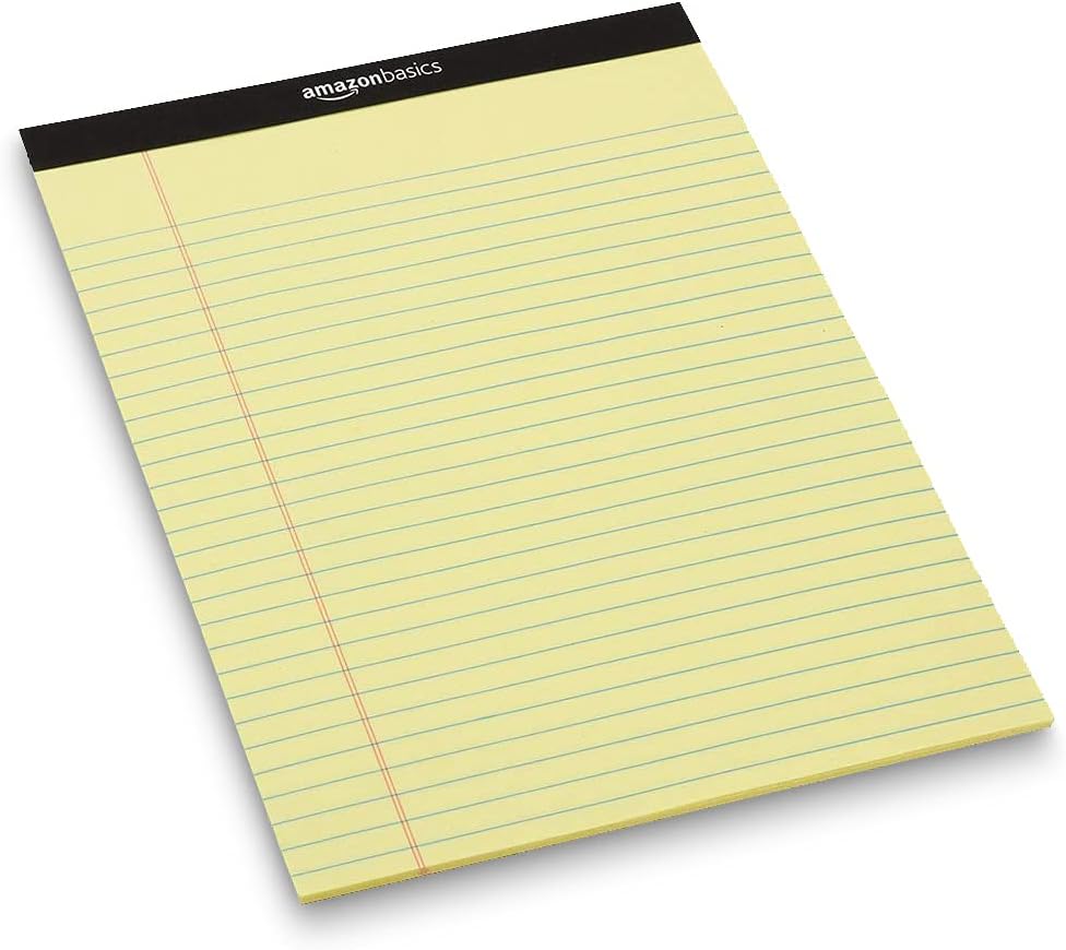 Amazon Basics Wide Ruled Lined Writing Note Pads with Sturdy Back, 8.5" x 11.75", Multicolor, 6-Pack, 300 Sheets, Perforated
