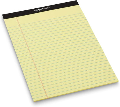 Amazon Basics Wide Ruled Lined Writing Note Pads with Sturdy Back, 8.5" x 11.75", Multicolor, 6-Pack, 300 Sheets, Perforated