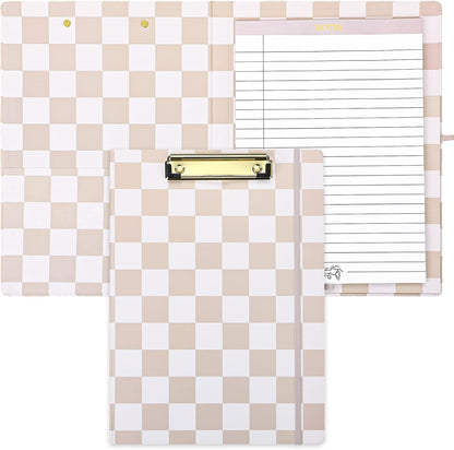 Affrolling Checkered Clipboard Padfolio with Refillable Lined Notepad and Interior Storage Pocket, Portfolio Folder Organizer Legal Pad Holder for Work Business Office(Brown)