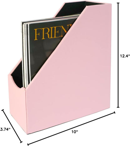 UnionBasic Magazine File Holder, Leatherette Desktop Document Organizer, Home Office Paper Holder File Storage Literature Sorter, Grey