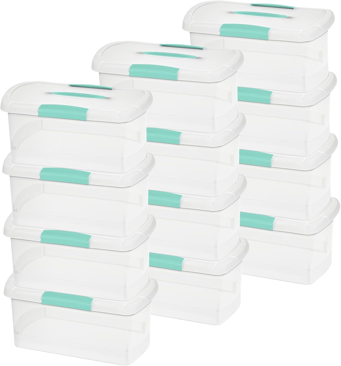 Sterilite Large Nesting ShowOffs, Stackable Small Storage Bin with Latching Lid and Handle, Plastic Container to Organize Office Files, Clear, 6-Pack