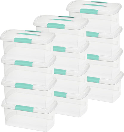 Sterilite Large Nesting ShowOffs, Stackable Small Storage Bin with Latching Lid and Handle, Plastic Container to Organize Office Files, Clear, 6-Pack