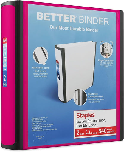 Staples Better Binder 2-Inch D-Ring View Binder, Reinforced Spine, Holds Up to 540 Sheets, Teal, for Office & School