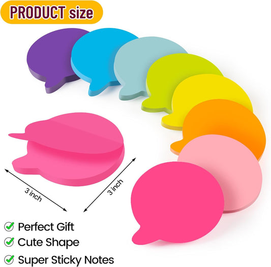 Heart Sticky Notes 3x3 in, 8 Pads, Super Cute Bright Color Strong Adhesive Post, Clean Removal, 82 Sheets/pad
