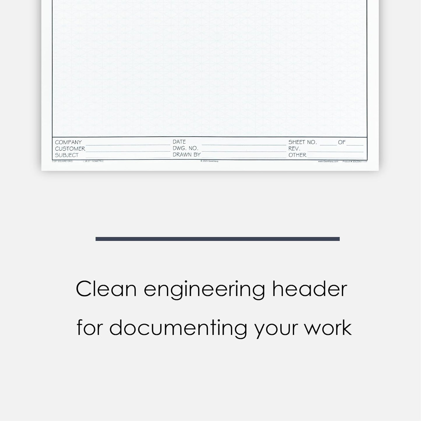 GeekNavy 8.5" x 11" Isometric Graph Paper 50 Sheets Portrait - 0.25" Grid, Non-photo Blue, High Brightness, Drafting, Engineering, Art, 3D Design (1-Pack)